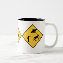 Road Sign- Cow and UFO Mugs