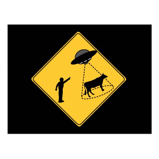 Road Sign- Cow and UFO Postcards