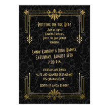 Roaring 20s Art Deco Couple's Bridal Shower Custom Invites