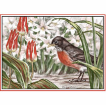 Robin and Red Tulips Spring Flowers Painting Photo Cutout