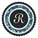 Robin Blue Damask Monogram Initial Sticker