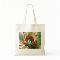 Robin Eggs in a Backyard Tree Nest Bag