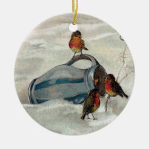 Robins and Pitcher Vintage New Year Ornaments