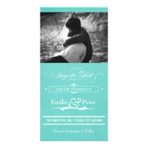 Robin's Egg Blue Poster Style Save the Date Customized Photo Card