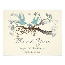 Robin's Egg Blue Vintage Love Birds  Thank You Personalized Announcements