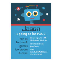 Robot 4th Birthday Custom Invitations