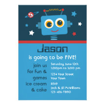 Robot 5th Birthday Custom Invitations