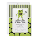 Robot Birthday Party Invitation Lime / Black