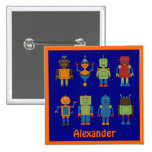 Robot Friends Child's Personalised Square Button