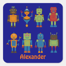 Robot Friends Child's Personalised Sticker