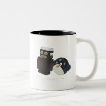 robot + penguin coffee mug
