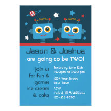 Robot Twins 2nd Birthday Custom Invitations