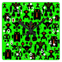 Robots Rule Fun Robot Silhouettes Lime Green Wallclocks