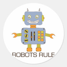 Robots Rule Round Stickers