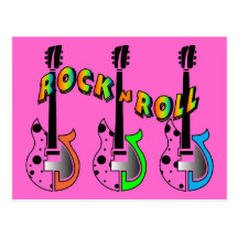 Rock N Roll Neon Electric Guitar Music Postcards
