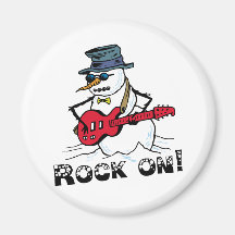 Rock On Guitar Playing Snowman Fridge Magnet