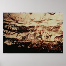 Rock painting of a leaping cow posters