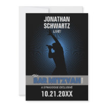 Rock Star Bar Mitzvah Invitation, Black/Silv/Blue