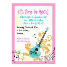 Rock star girly electric guitar girls birthday custom invitation