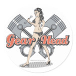 Rockabilly pinup girl with pistons round stickers