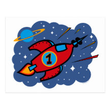Rocket Ship 1st Birthday Post Cards