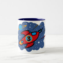 Rocket Ship 3rd Birthday Mugs