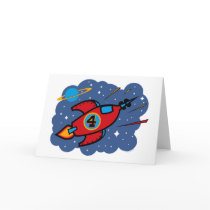 Rocket Ship 4th Birthday Greeting Card
