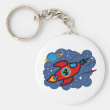 Rocket Ship 4th Birthday Keychain