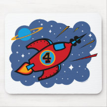 Rocket Ship 4th Birthday Mouse Mat