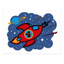 Rocket Ship 4th Birthday Postcards