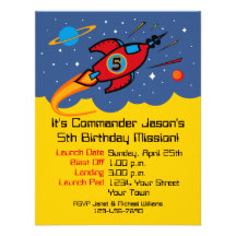 Rocket Ship 5th Birthday Custom Invitations