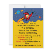 Rocket Ship Sage Birthday Invitations