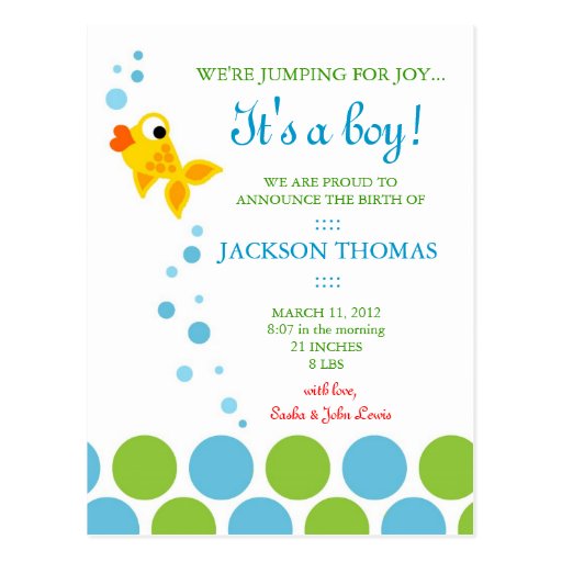 ROCKIN' JUMPING FOR JOY IT'S A BOY ANNOUNCEMENT POST CARDS