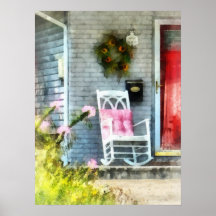 Rocking Chair With Pink Pillow Poster
