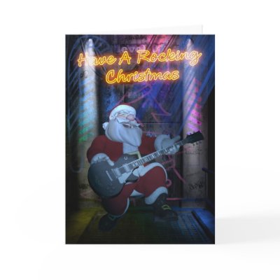 Rocking Santa Christmas Card - Guitar