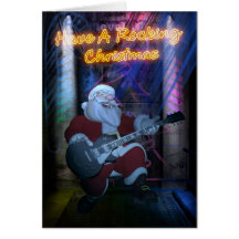 Rocking Santa Christmas Card - Guitar