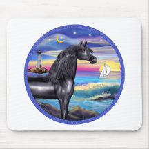 Rocks-Sea-Black Arabian Horse (round) Mouse Mats