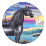 Rocks-Sea-Black Arabian Horse (round) stickers