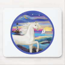 Rocks-Sea-White Arabian Horse Mouse Mat