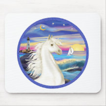 Rocks-Sea White Arabian Horse Mouse Mat