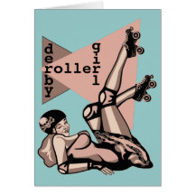 roller derby girl pin up greeting card