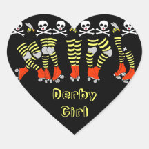 Roller Derby Heart Shaped Stickers