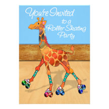 Roller Skating Giraffe at the Rink Party Invites