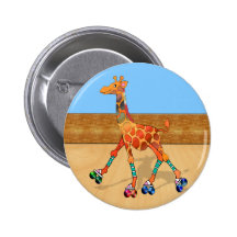 Roller Skating Giraffe at the Roller Rink Button