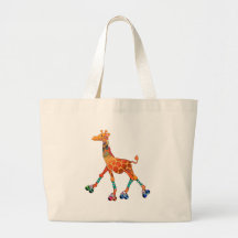 Roller Skating Giraffe Canvas Bags
