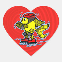Rollerblade Fish funny Skating cartoon Heart Stickers