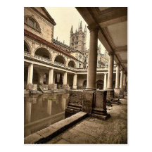 Roman Baths and Abbey, III, Bath, England classic Post Card