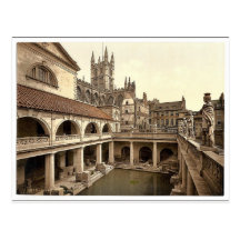 Roman Baths and Abbey, IV, Bath, England classic P Postcards