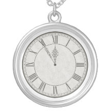 Roman Numeral Clock Face B&W Custom Necklace