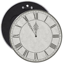 Roman Numeral Clock Face B&W Pins